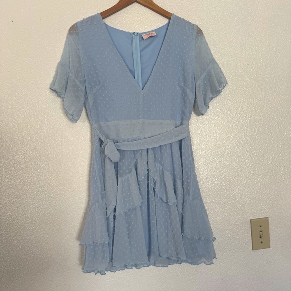 ShowPo Cirilla Blue Polka Dot Mini Tie Dress Size: 6 - Picture 2 of 7